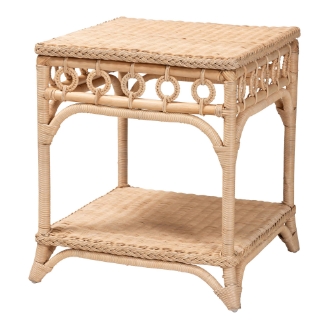 bali & pari Oxford Braided Natural Rattan End Table with Shelf - Square Boho Accent Table with Decorative Loop Detailing, Coastal Style for Living Room or Bedroom