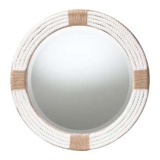 bali & pari Makya Round  Woven Rope Mirror - Coastal Mirror with White Fabric and Woven Jute Accents for Farmhouse, Boho Wall Decor, Beach House