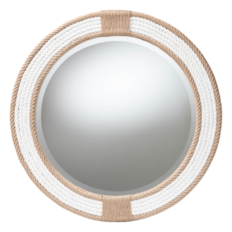 bali & pari Adita Round Woven Rope Mirror - Coastal Mirror with White Fabric and Woven Jute Accents for Farmhouse, Boho Wall Decor, Beach House