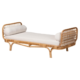 bali & pari Aiko Handwoven Natural Rattan Daybed with Cushion - Boho Coastal Lounge Bed for Living Room, Bedroom, or Sunroom