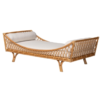 bali & pari Akemi Handwoven Natural Rattan Daybed with Cushion - Boho Coastal Lounge Bed for Living Room, Bedroom, or Sunroom