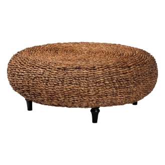 bali & pari Riau Handwoven Seagrass Coffee Table with Wooden Legs - Natural Wicker Round Living Room Table for Living Room or Bedroom D?cor