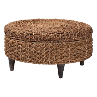 bali & pari Bailey Handwoven Seagrass Storage Ottoman with Lift -Top Lid - Rustic Wicker Trunk or Footrest with Inner Compartment for Living Room or Entryway, Round