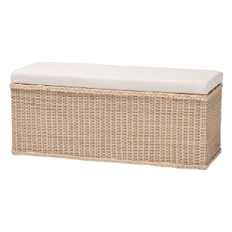 bali & pari Barid Braided Natural Rattan Storage Bench with Cushioned Lift -Top Lid - Coastal Boho Style Chest for Bedroom, Entryway, or Living Room Organization, Natural, 45" Rectangle