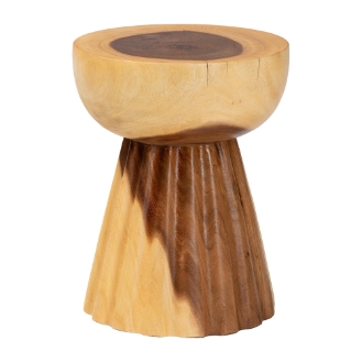 bali & pari Alara Hand -carved Suar Wood Side Table - Sculptural Pedestal Accent Table with Natural Grain, Modern Boho Style for Living Room or Bedroom