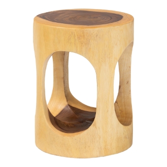 bali & pari Kaseko Hand -carved Suar Wood Side Table - Sculptural Accent Table with Open Work Design, Modern Boho Style for Living Room or Bedroom