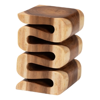 bali & pari Eliada Hand -carved Suar Wood Side Table - Wavy Sculptural Accent Table with Stacked Design, Modern Boho Style for Living Room or Bedroom