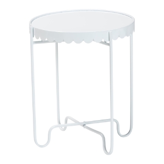 Baxton Studio Laverne White Metal Side Table with Scalloped Tray Top - Round Accent Table with Decorative Base for Indoor or Semi-Outdoor Use