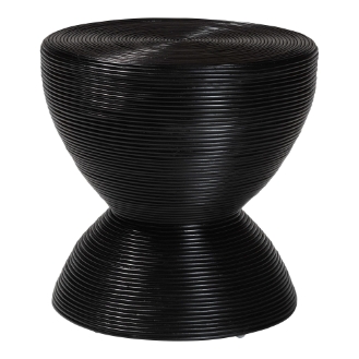 bali & pari Tokyo Laminated Natural Rattan Side Table -  Hourglass Accent Table with Modern Sculptural Design, Boho Chic Style for Living Room or Bedroom, Black