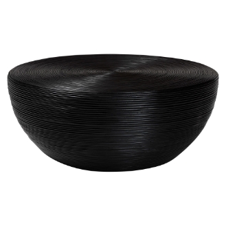 bali & pari Tokyo Laminated Natural Rattan Coffee Table - Handcrafted Bowl -Shaped Center Table for Living Room, Coastal Boho Style Furniture in Black