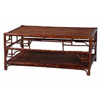 bali & pari Sebalio Tortoise Natural Rattan Coffee Table with Open Shelf - Vintage Style Center Table for Living Room, Sunroom, or Coastal Living Space