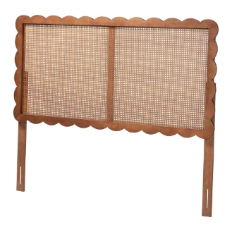 Baxton Studio Orianthe Scalloped Headboard - Boho Chic Bed Backrest with Cane Woven Panel, Modern Minimalist Bedroom D?cor, Queen Size