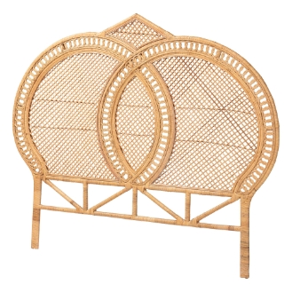 bali & pari Nerita Rattan Headboard - Handwoven Wicker Headboard Panel with Double Circle Design, Light Honey, Lightweight Coastal Bedroom D?cor, Queen Size