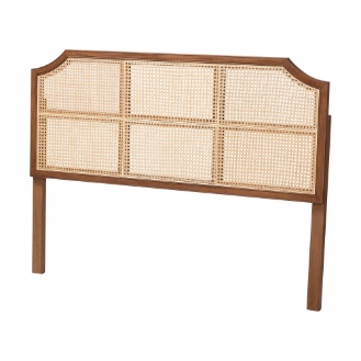 Baxton Studio Hermine Bamboo Woven Headboard - Solid Wood Bed Backrest Panel with Curved Top, Boho Coastal Bed Accent, Queen Size