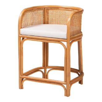 bali & pari Aria Natural Rattan Counter Stool with Backrest and Removable Cushion - Handwoven Cane Counter Height Seating for Kitchen Island or Dining Area