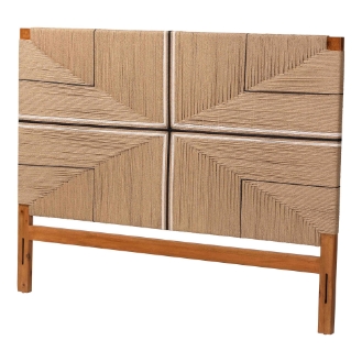 bali & pari Prita Paper Loom Headboard with Mahogany Wood Frame, Handwoven Bed Backrest Panel with Geometric Design, Boho Rustic Bedroom Accent, King Size