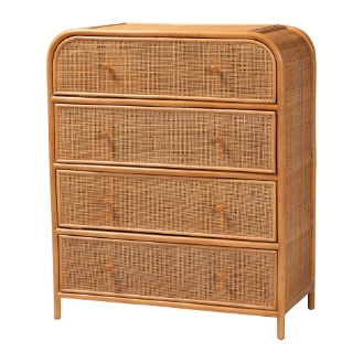 bali & pari Sampit Natural Rattan 4-Drawer Storage Cabinet - Handwoven Cane Displaying Unit with Rounded Frame, Boho Coastal Accent Furniture for Hallway, Living room or Bathroom