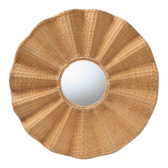 bali & pari Palm Scalloped Rattan Wall Mirror - Handwoven Wicker Round Accent Mirror, Boho Decorative Wall Art for Entryway or Living Room