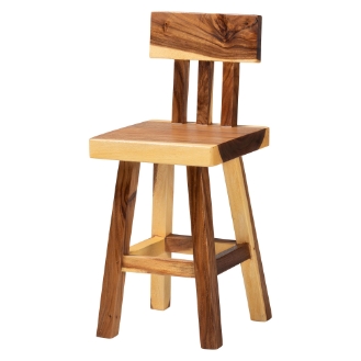 bali & pari Luli Suar Wood Counter Stool - Handcrafted Solid Wood Stool with Backrest, Rustic Modern Seating for Kitchen Island or Dining Area