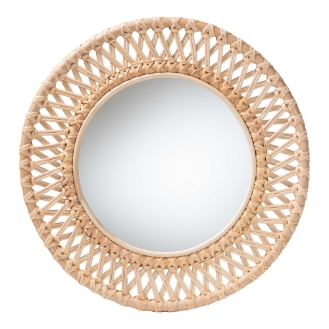 bali & pari Burris Natural Rattan Wall Mirror - Handwoven Wicker Round Frame, Boho Coastal Accent Wall Decor for Entryway, Bedroom, or Living Room