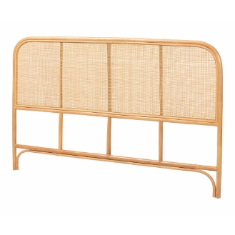 bali & pari Agota Natural Rattan Standalone Headboard - Handwoven Wicker Panel with Rounded Corners and Rattan Frame, Coastal Boho Style Bedroom Decor, Queen