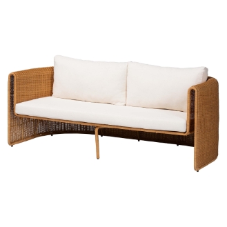 bali & pari Carina Natural Rattan Sofa with Cushion - Handwoven 3-Seater Couch with U-Shaped Sculptural Frame and Deep Seating for Boho, Coastal, or Tropical Living Spaces