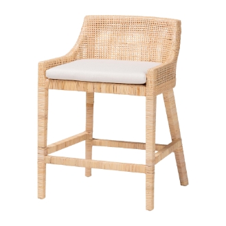 bali & pari Beata Natural Rattan Counter Stool - Handcrafted Wingback Counter Chair with Woven Detailing and Removable Cushion, Coastal Boho Style Seating for Kitchen Island or Dining Area