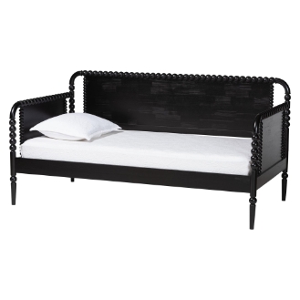 Baxton Studio Lucera Bobbin Daybed - Wooden Spindle Bed Frame, Classic Style Sofa Bed for Bedroom or Guest Room, Twin, Black