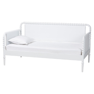 Baxton Studio Lucera Bobbin Daybed - Wooden Bed Frame with Turned Spindle Detailing, Classic Style Sofa Bed for Bedroom or Guest Room, Twin, White