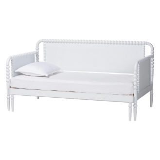 Baxton Studio Lucera Bobbin Twin-To-King Expandable Daybed - Wood Bed Frame with Turned Spindle Detailing, Classic Style Sofa Bed for Bedroom or Guest Room, White