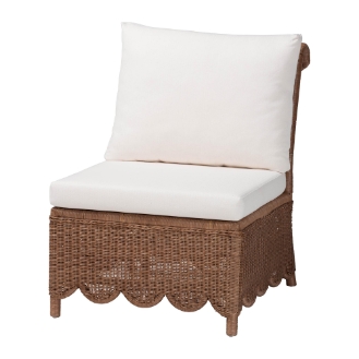 bali & pari Detta Natural Rattan Accent Chair - Handwoven Wicker Lounge Chair with Rolled Back and Scalloped Skirt Base, Boho Coastal Style for Sunroom or Sitting Area