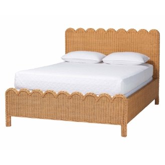 bali & pari Maritza Scalloped Natural Rattan Bed Frame - Handwoven Wicker Headboard and Footboard with Decorative Edge Detail, Boho Coastal Style for Bedroom, King