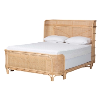 bali & pari Fiore Natural Rattan Bed Frame - Handwoven Wicker Headboard and Footboard with Curved Corners, Boho Coastal Natural Bedroom Furniture, Queen