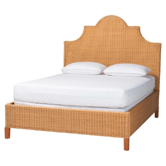 bali & pari Melanie Natural Rattan Bed - Coastal Boho Bed Frame with Scalloped Headboard, King