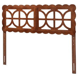 Baxton Studio Nansen Wood Headboard with Scalloped Frame - Geometric Cutout Decorative Panel for Bed Frame, Modern Coastal Bedroom Accent with Adjustable Height, Full, Walnut
