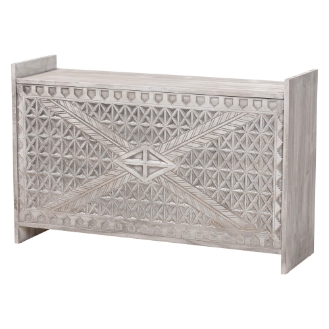 bali & pari Amado Wood Storage Trunk with Carved Front Panel - Decorative Whitewashed Trunk with Spacious Hidden Storage, Vintage Boho Furniture for Living Room or Entryway