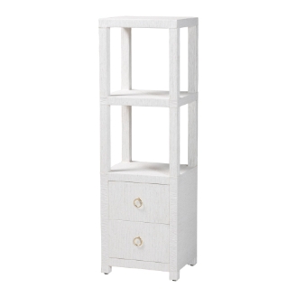 bali & pari Xavier Grasscloth Tall Storage Cabinet - Woven Accent Displaying Tower Bookcase with Open Shelves and Drawers, Space-Saving Organizer for Living Room, Bedroom, or Entryway