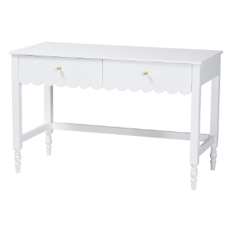 Baxton Studio Roni Writing Desk with Drawers - Modern Cottage Style Desk with Scalloped Detailing for Home Office or Vanity, White