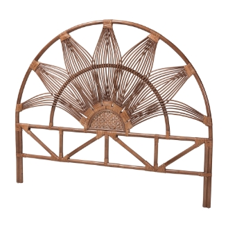 bali & pari Jasmine Natural Rattan Headboard with Sunburst Design - Boho Coastal Style Standalone Headboard, Light Brown, King