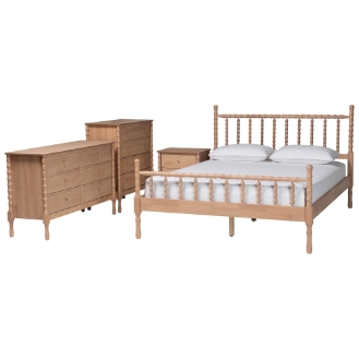 Baxton Studio Laurent Bamboo-Style 4-Piece Bedroom Set - Spindle Platform Bed with Matching Dresser, Chest, and Nightstand, Cottage Farmhouse Style, Queen