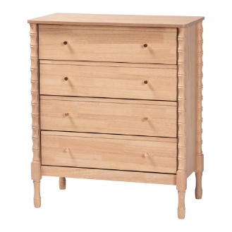 Baxton Studio Laurent Chest - 4-Drawer Bedroom Organizer with Bamboo-Style Turned Legs, Cottage Farmhouse Storage Cabinet for Clothing or Linens
