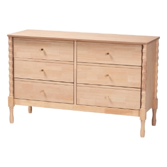 Baxton Studio Laurent Dresser - 6-Drawer Bedroom Organizer with Bamboo-Style Turned Legs, Cottage Farmhouse Storage Cabinet for Clothing or Linens