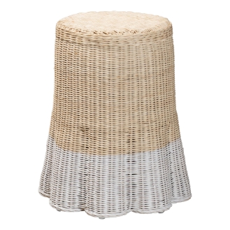 bali & pari Sarna Natural Rattan End Table - Handwoven Wicker Accent Table with Scalloped Base and Two-Tone Finish, Boho Coastal Style Side Table