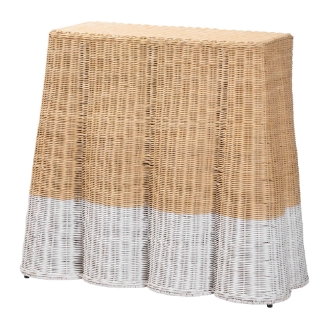 bali & pari Palm Scallop Natural Rattan Console Table - Handwoven Wicker Accent Table, Coastal & Boho Decor, Rectangle 36", Two-Tone White/Natural
