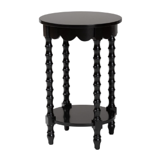 Baxton Studio Sally Round Nightstand with Bamboo Inspired Legs - Scalloped Bedroom Side Table with Open Shelf, Black