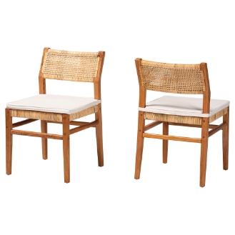 bali & pari Chatura Natural Rattan and Mahogany Wood 2-Piece Dining Side Chair Set - Handwoven Wicker Dining Chair with Angled Back, Coastal Boho Seating for Dining or Kitchen