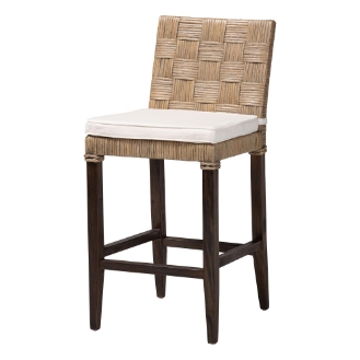 bali & pari Fatima Natural Rattan Counter Stool with Cushion - Handwoven Wicker Stool with Basketweave Back and Seat, Coastal Boho Seating for Kitchen or Dining Area
