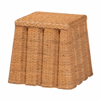 bali & pari Andrea Natural Rattan End Table - Handwoven Wicker Accent Table with Pleated Skirt, Boho Coastal Side Table