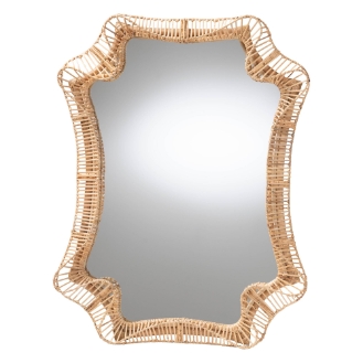 bali & pari Yusra Natural Rattan Wall Mirror - Handwoven Wicker Frame with Freeform Silhouette, Coastal Boho Wall Decor for Entryway Bedroom or Living Room