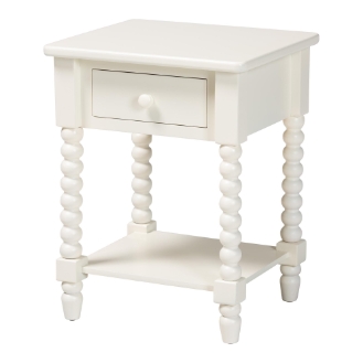 Baxton Studio Raynera End Table with Bobbin Legs - 1-Drawer Accent Table with Spindle Turned Legs and Open Shelf, Cottage Farmhouse Style Side Table for Living Room